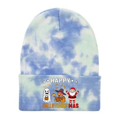 Happy Hallothanksmas Ghost Turkey Pumpkin Christmas Santa Tie Dye 12in Knit Beanie