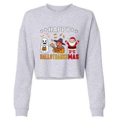 Happy Hallothanksmas Ghost Turkey Pumpkin Christmas Santa Cropped Pullover Crew