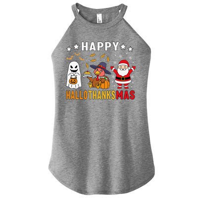 Happy Hallothanksmas Ghost Turkey Pumpkin Christmas Santa Women's Perfect Tri Rocker Tank