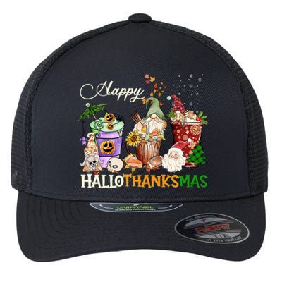 Happy Hallothanksmas Gnome Merry Christmas Thanksgiving Gift Flexfit Unipanel Trucker Cap