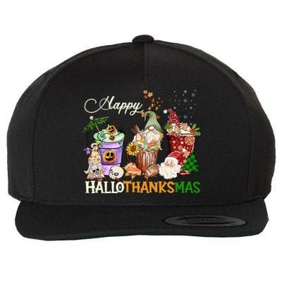 Happy Hallothanksmas Gnome Merry Christmas Thanksgiving Gift Wool Snapback Cap