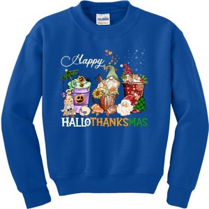 Happy Hallothanksmas Gnome Merry Christmas Thanksgiving Gift Kids Sweatshirt