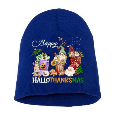 Happy Hallothanksmas Gnome Merry Christmas Thanksgiving Gift Short Acrylic Beanie