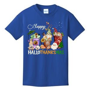 Happy Hallothanksmas Gnome Merry Christmas Thanksgiving Gift Kids T-Shirt