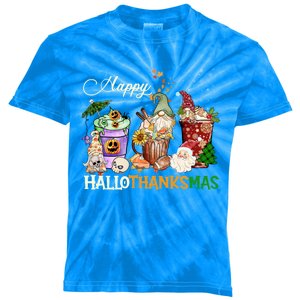 Happy Hallothanksmas Gnome Merry Christmas Thanksgiving Gift Kids Tie-Dye T-Shirt