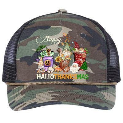 Happy Hallothanksmas Gnome Merry Christmas Thanksgiving Gift Retro Rope Trucker Hat Cap