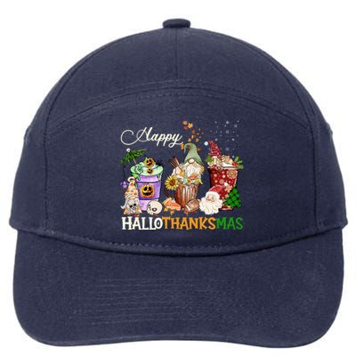 Happy Hallothanksmas Gnome Merry Christmas Thanksgiving Gift 7-Panel Snapback Hat