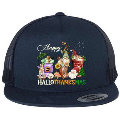 Happy Hallothanksmas Gnome Merry Christmas Thanksgiving Gift Flat Bill Trucker Hat