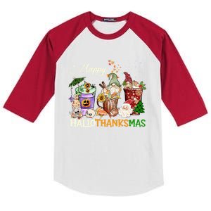 Happy Hallothanksmas Gnome Merry Christmas Thanksgiving Gift Kids Colorblock Raglan Jersey