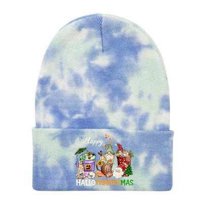 Happy Hallothanksmas Gnome Merry Christmas Thanksgiving Gift Tie Dye 12in Knit Beanie