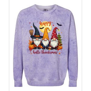 Happy Hallothanksmas Gnome Halloween Thanksgiving Christmas Colorblast Crewneck Sweatshirt