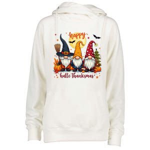 Happy Hallothanksmas Gnome Halloween Thanksgiving Christmas Womens Funnel Neck Pullover Hood