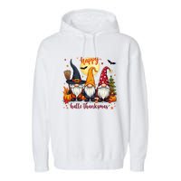 Happy Hallothanksmas Gnome Halloween Thanksgiving Christmas Garment-Dyed Fleece Hoodie