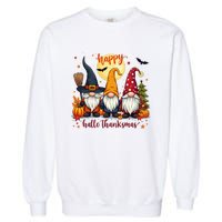 Happy Hallothanksmas Gnome Halloween Thanksgiving Christmas Garment-Dyed Sweatshirt