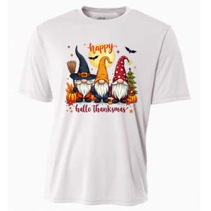 Happy Hallothanksmas Gnome Halloween Thanksgiving Christmas Cooling Performance Crew T-Shirt