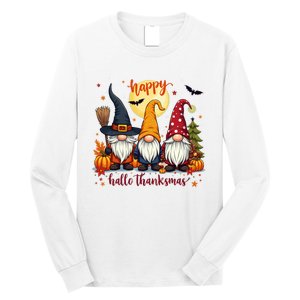 Happy Hallothanksmas Gnome Halloween Thanksgiving Christmas Long Sleeve Shirt