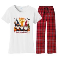 Happy Hallothanksmas Gnome Halloween Thanksgiving Christmas Women's Flannel Pajama Set