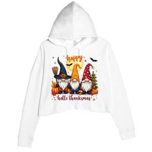 Happy Hallothanksmas Gnome Halloween Thanksgiving Christmas Crop Fleece Hoodie