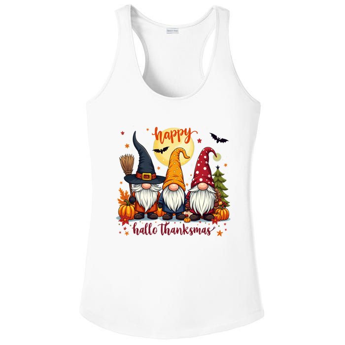 Happy Hallothanksmas Gnome Halloween Thanksgiving Christmas Ladies PosiCharge Competitor Racerback Tank