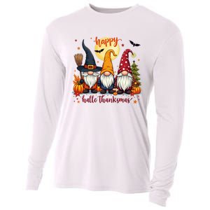 Happy Hallothanksmas Gnome Halloween Thanksgiving Christmas Cooling Performance Long Sleeve Crew