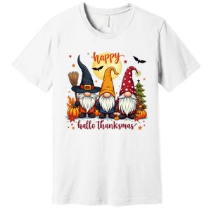 Happy Hallothanksmas Gnome Halloween Thanksgiving Christmas Premium T-Shirt