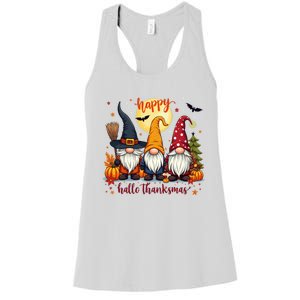 Happy Hallothanksmas Gnome Halloween Thanksgiving Christmas Women's Racerback Tank