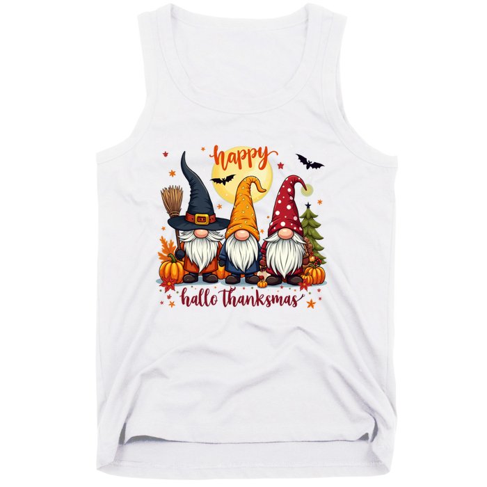 Happy Hallothanksmas Gnome Halloween Thanksgiving Christmas Tank Top