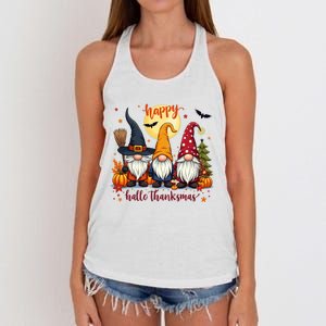 Happy Hallothanksmas Gnome Halloween Thanksgiving Christmas Women's Knotted Racerback Tank