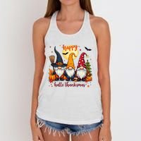 Happy Hallothanksmas Gnome Halloween Thanksgiving Christmas Women's Knotted Racerback Tank