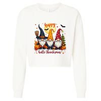 Happy Hallothanksmas Gnome Halloween Thanksgiving Christmas Cropped Pullover Crew