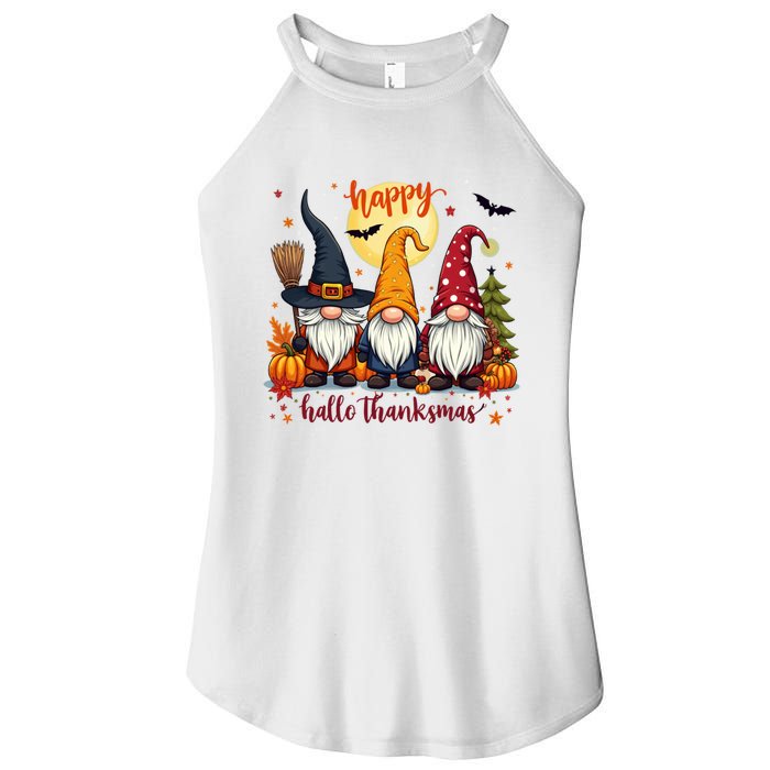 Happy Hallothanksmas Gnome Halloween Thanksgiving Christmas Women's Perfect Tri Rocker Tank