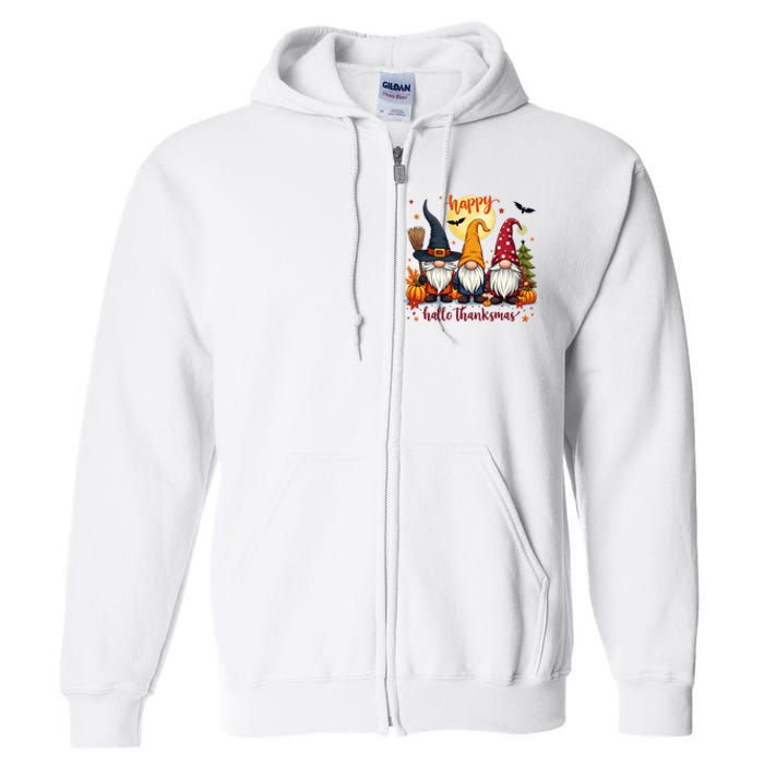 Happy Hallothanksmas Gnome Halloween Thanksgiving Christmas Full Zip Hoodie