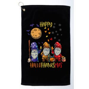 Happy HalloThanksMas Gnomes Halloween Thanksgiving Christmas Cute Platinum Collection Golf Towel