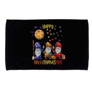 Happy HalloThanksMas Gnomes Halloween Thanksgiving Christmas Cute Microfiber Hand Towel