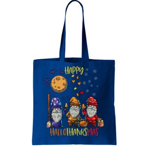 Happy HalloThanksMas Gnomes Halloween Thanksgiving Christmas Cute Tote Bag