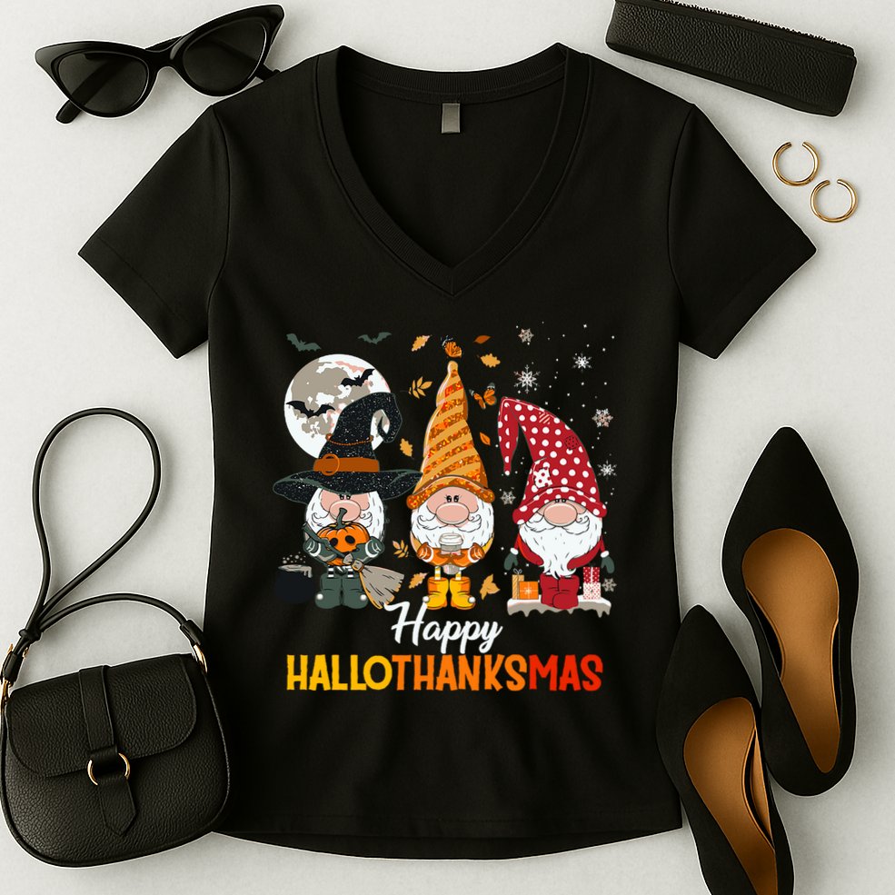 Happy Hallothanksmas Ghomes Women's V-Neck T-Shirt
