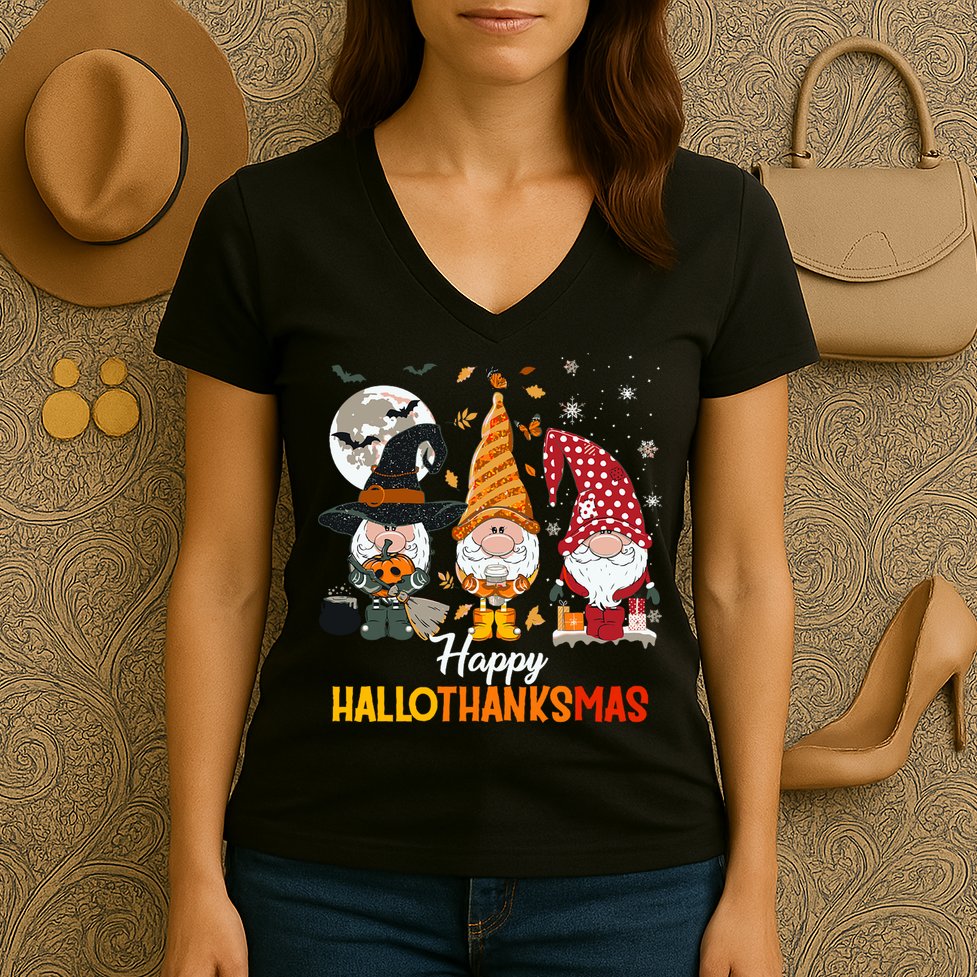Happy Hallothanksmas Ghomes Women's V-Neck T-Shirt