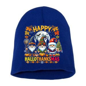 Happy Hallothanksmas Gnomes Lover Halloween Merry Christmas Short Acrylic Beanie