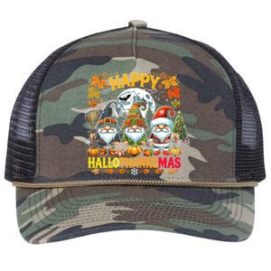 Happy Hallothanksmas Gnomes Lover Halloween Merry Christmas Retro Rope Trucker Hat Cap