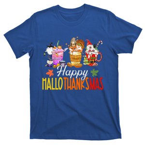 Happy Hallothanksmas Gnomes Halloween Thanksgiving Christmas Day T-Shirt