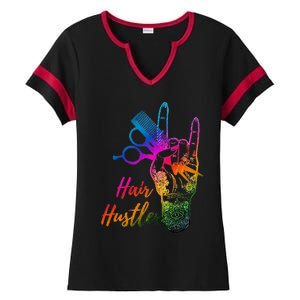 Hair Hustler Hair Stylist Hairdresser Barber Retro Ladies Halftime Notch Neck Tee