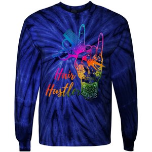 Hair Hustler Hair Stylist Hairdresser Barber Retro Tie-Dye Long Sleeve Shirt