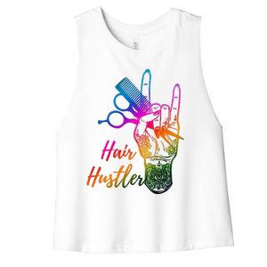 Hair Hustler Hair Stylist Hairdresser Barber Retro Women's Racerback Cropped Tank