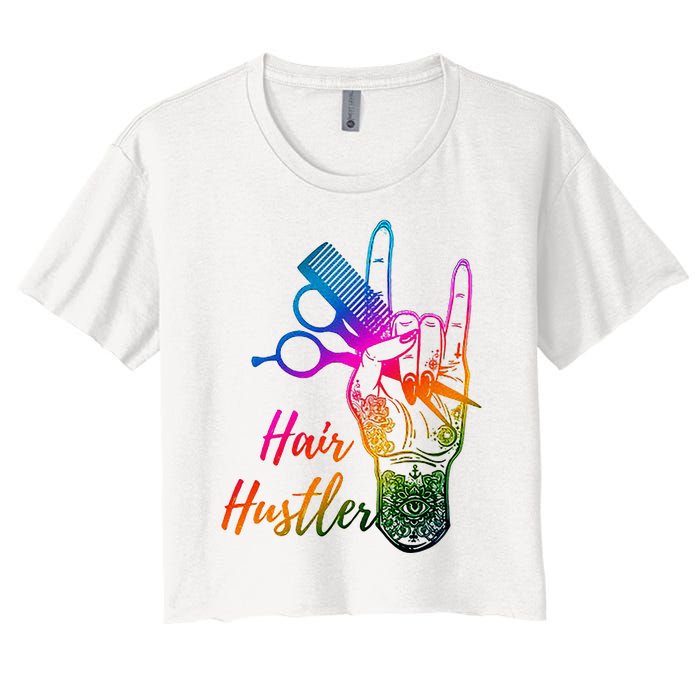 Hair Hustler Hair Stylist Hairdresser Barber Retro Women's Crop Top Tee