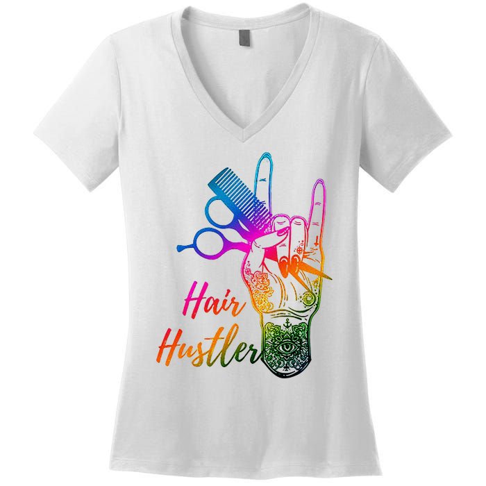 Hair Hustler Hair Stylist Hairdresser Barber Retro Women's V-Neck T-Shirt