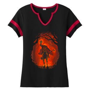 Halloween Headless Horseman Folklore Pumpkin JackOLantern Ladies Halftime Notch Neck Tee