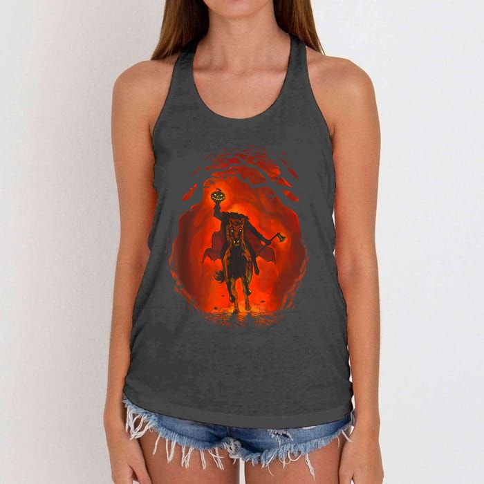 Halloween Headless Horseman Folklore Pumpkin JackOLantern Women's Knotted Racerback Tank