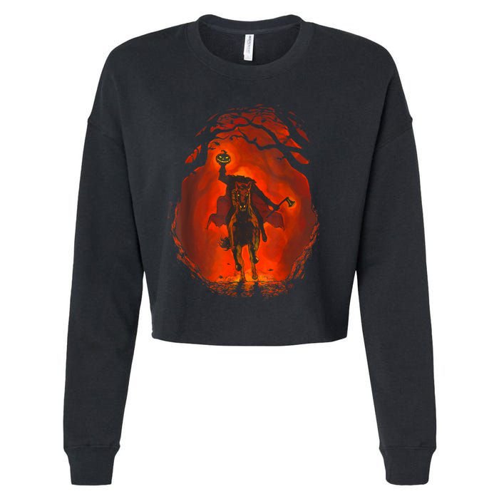 Halloween Headless Horseman Folklore Pumpkin JackOLantern Cropped Pullover Crew