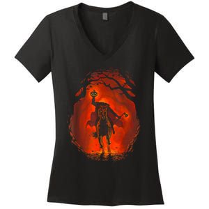 Halloween Headless Horseman Folklore Pumpkin JackOLantern Women's V-Neck T-Shirt