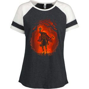 Halloween Headless Horseman Folklore Pumpkin JackOLantern Enza Ladies Jersey Colorblock Tee